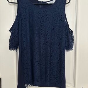 Navy Lace Cold Shoulder Top